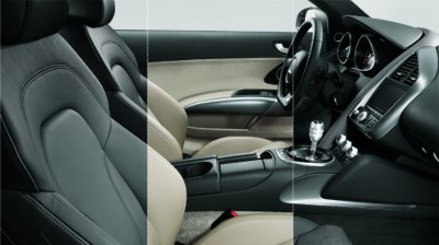 2009 Audi R8 interior -- light and dark options (image courtesy Audi).