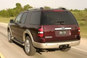Rear view of the 2006 Ford Explorer SUV features a new lift gaate and tailights. The rear window pops open for easy loading of light cargo.